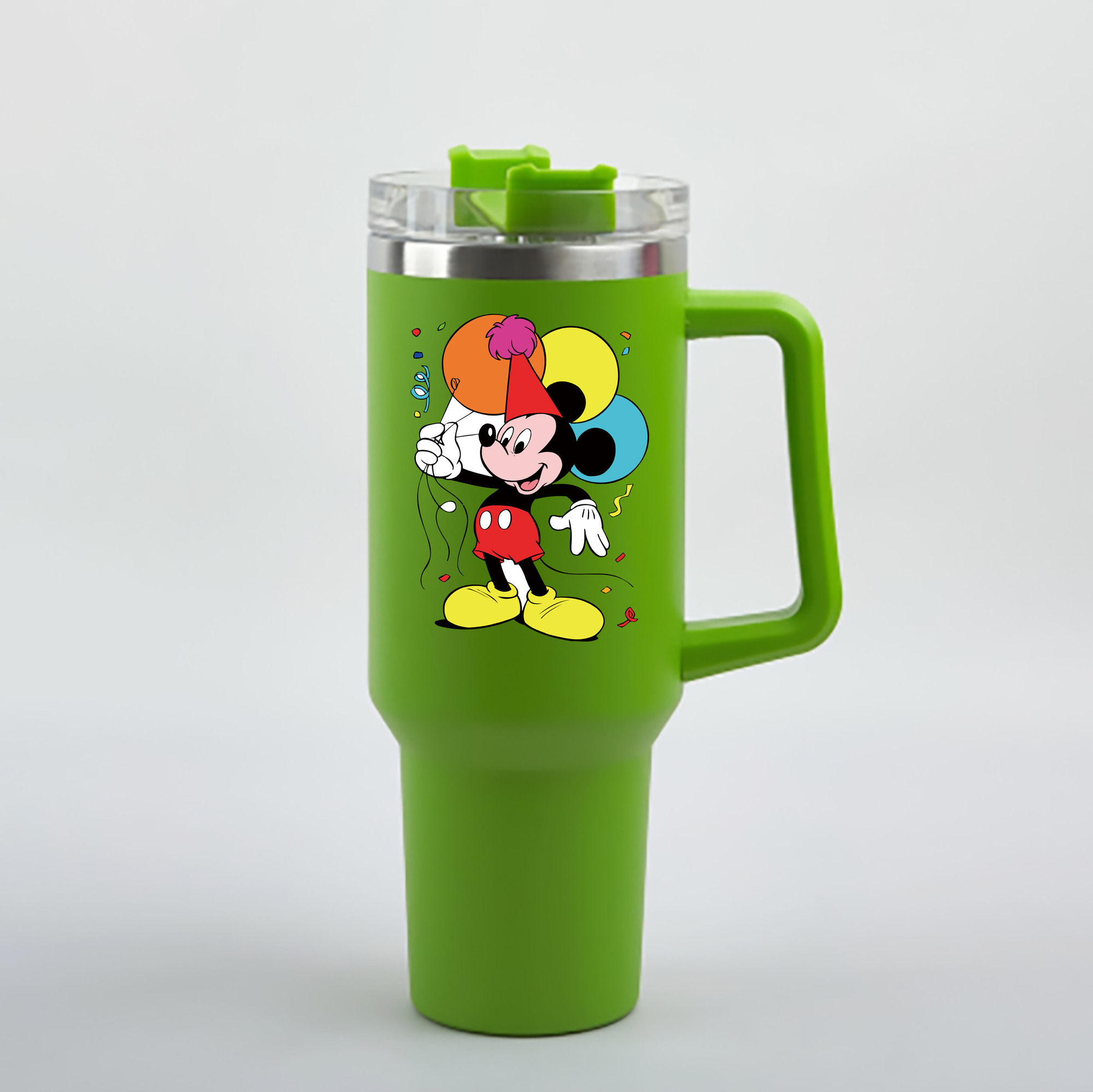 （画像用） ミッキーマウス Mickey Mouse 1200mL車用タンブラー - クリスタルステッカー（プラスチックストロー付き）